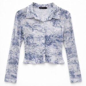 Motel Rocks Cherub Cloud Mesh Top Blue White Sheer Sleeves L Fairygoth Grunge
